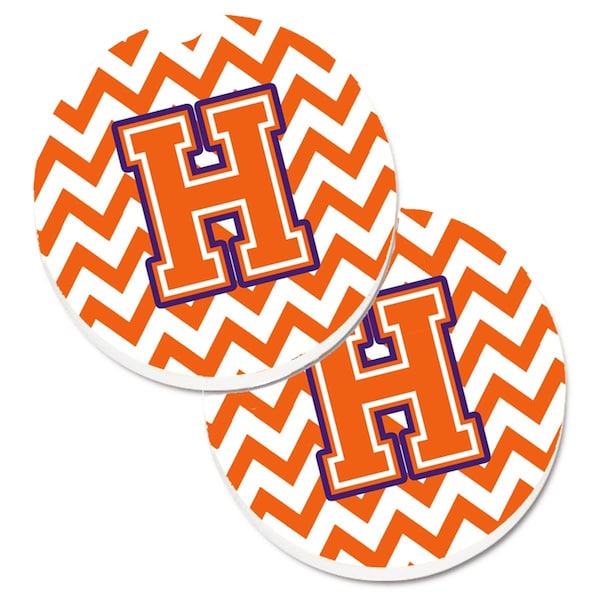 Carolines Treasures Letter H Chevron Orange and Regalia Cup Holder Car Coaster, PK2 CJ1062-HCARC - main